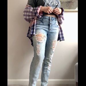 Light Blue High Waisted Ripped Jeans